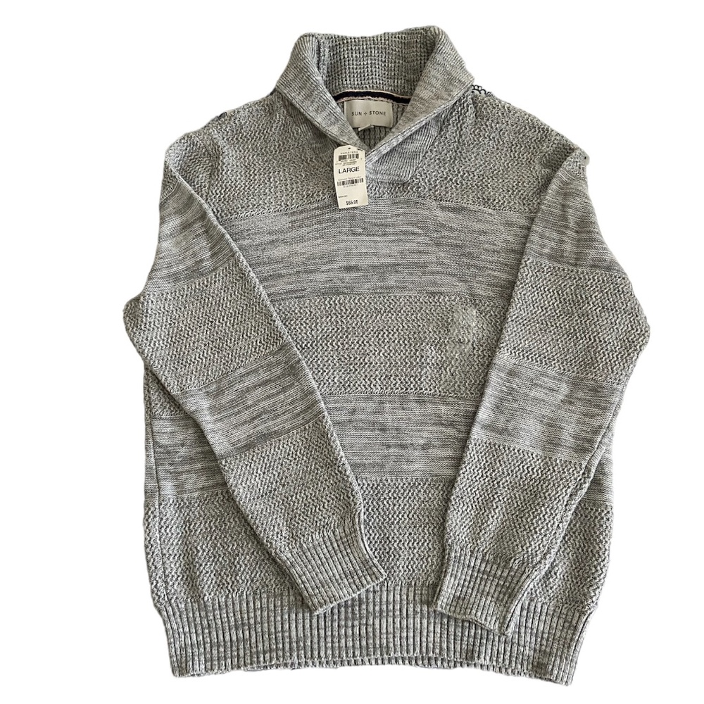 NWT Sun + Stone Mens Gray Shawl Collar Knit Sweater